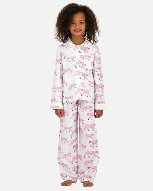 Girls Long Pyjamas - Pink Cheetah