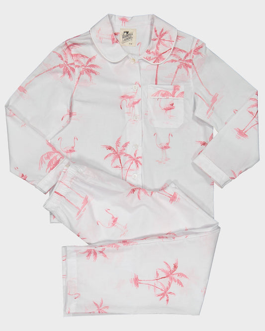 Girls Long Pyjamas - Pink palms