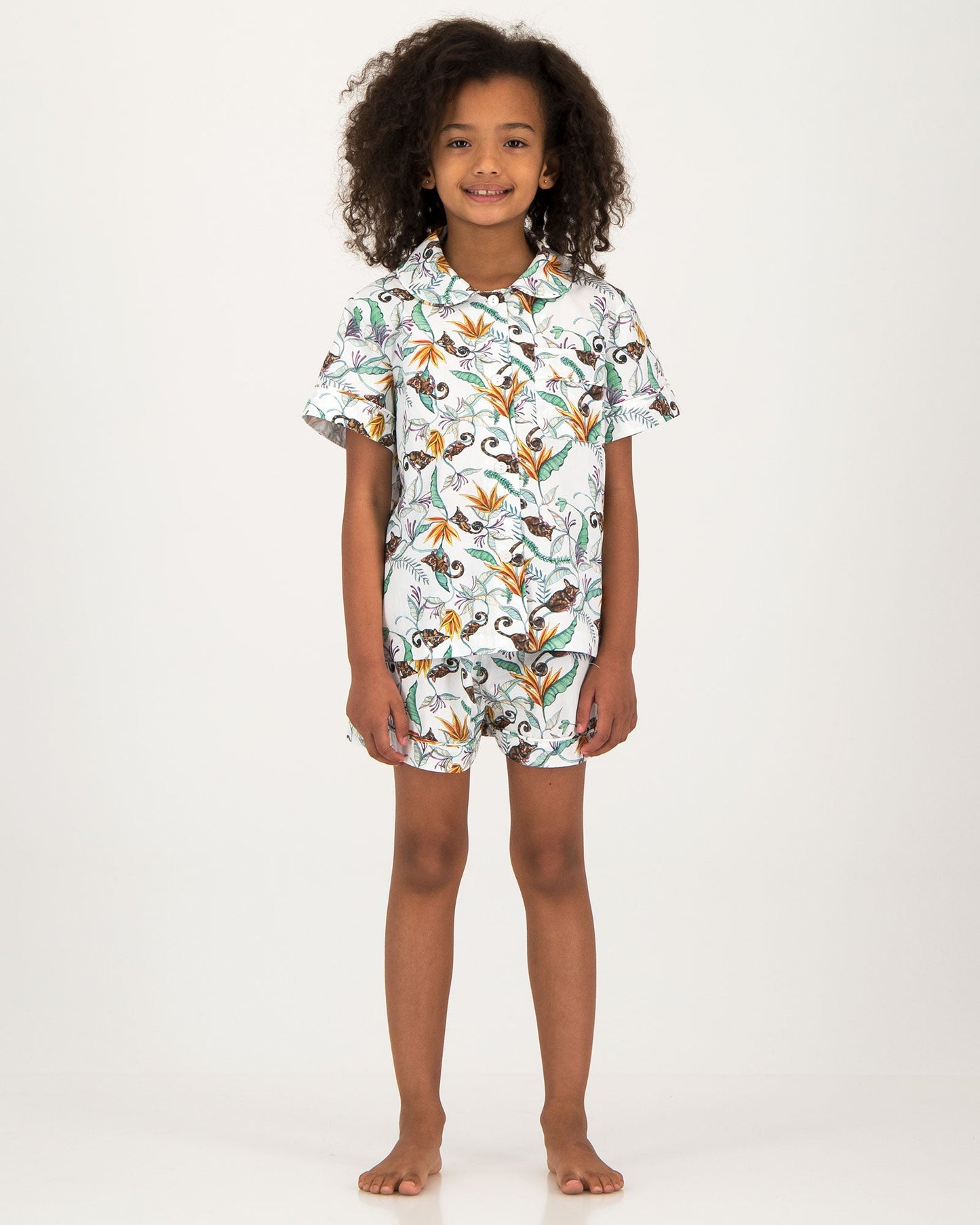 Girls Short Pyjamas - Night Monkeys White