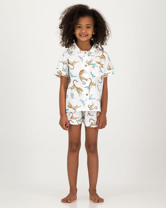 Girls Short Pyjamas - Playing Cheetahs