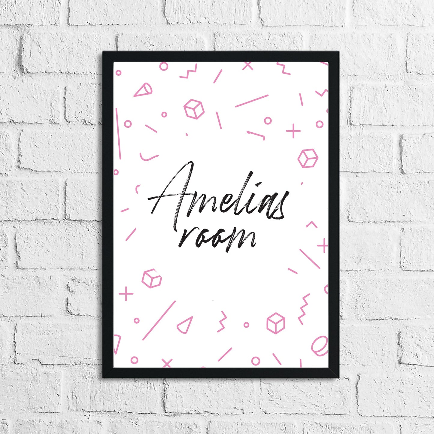 Personalised Pink Geometric Children's Room Wall Decor Print