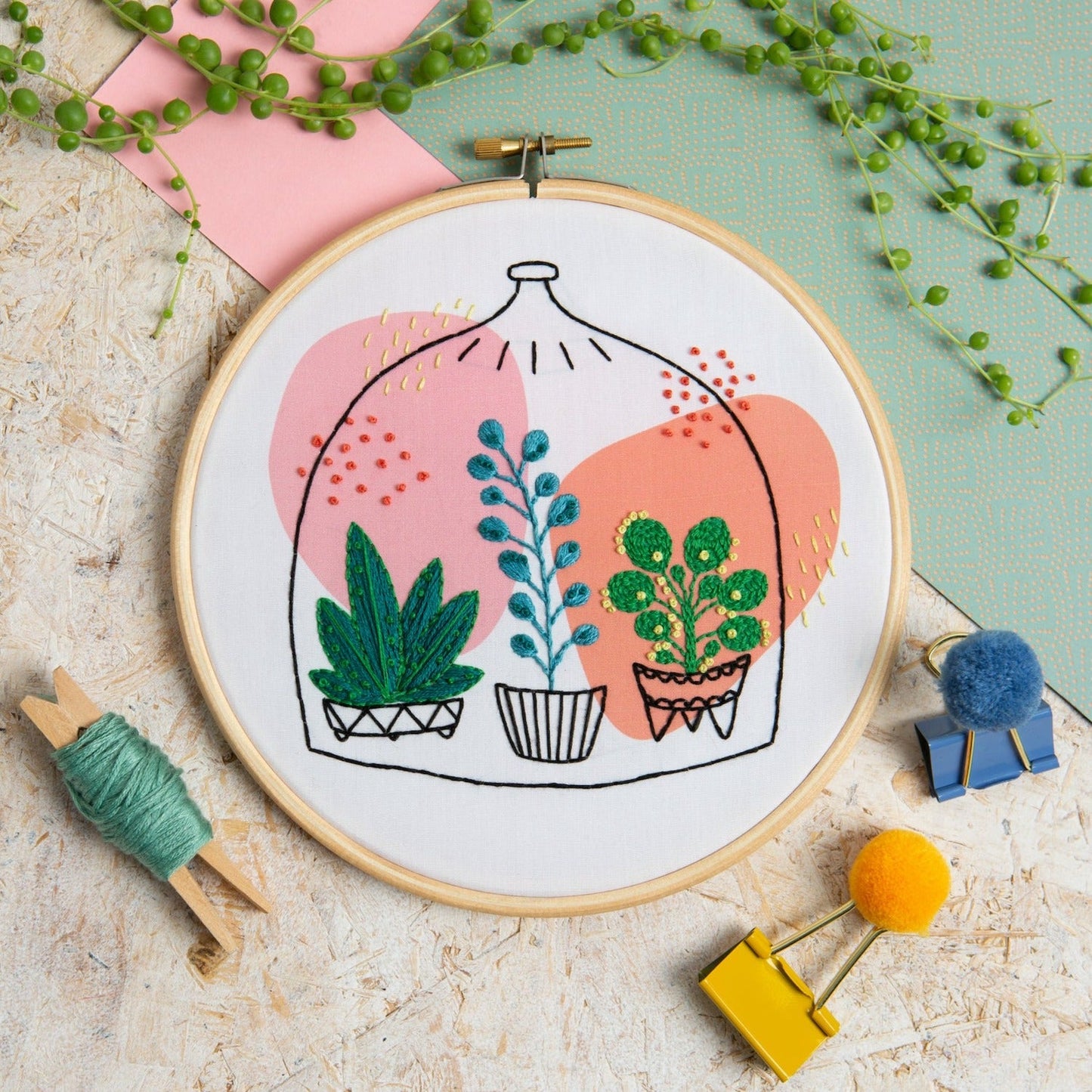 'Glass Garden' Succulents Embroidery Kit for Beginners