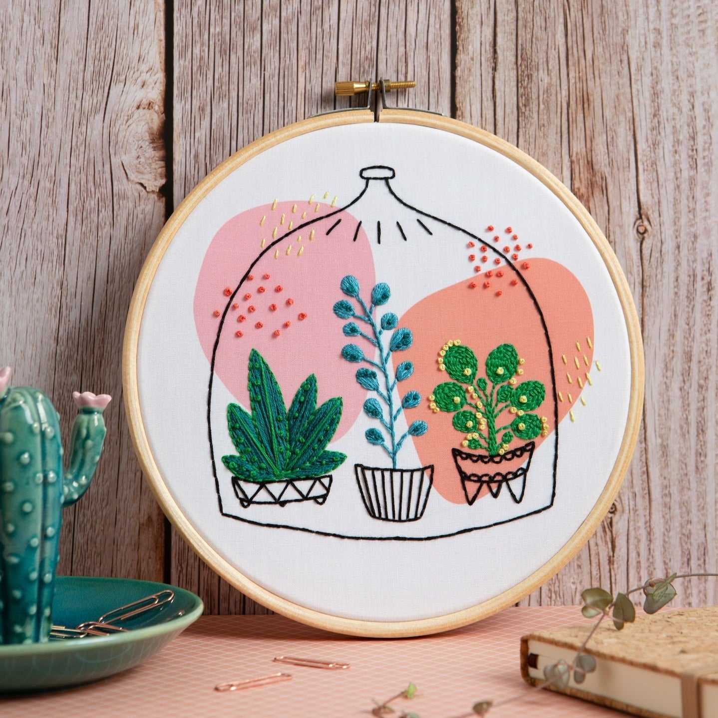 'Glass Garden' Succulents Embroidery Kit for Beginners