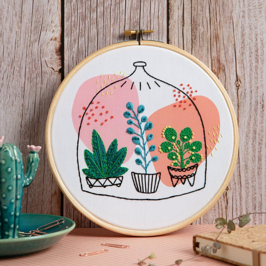 'Glass Garden' Succulents Embroidery Kit for Beginners