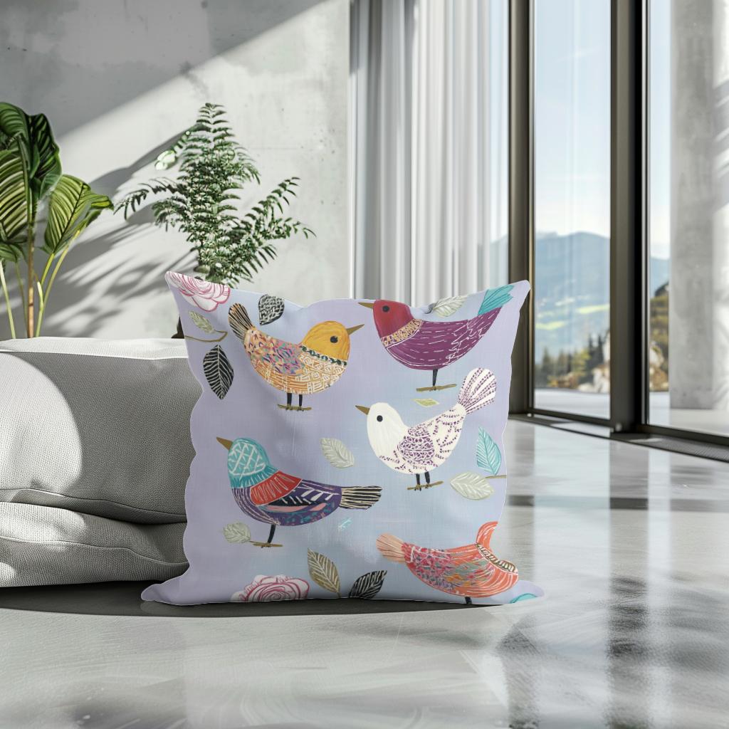 Lavender Folk Birds Cotton Cushion