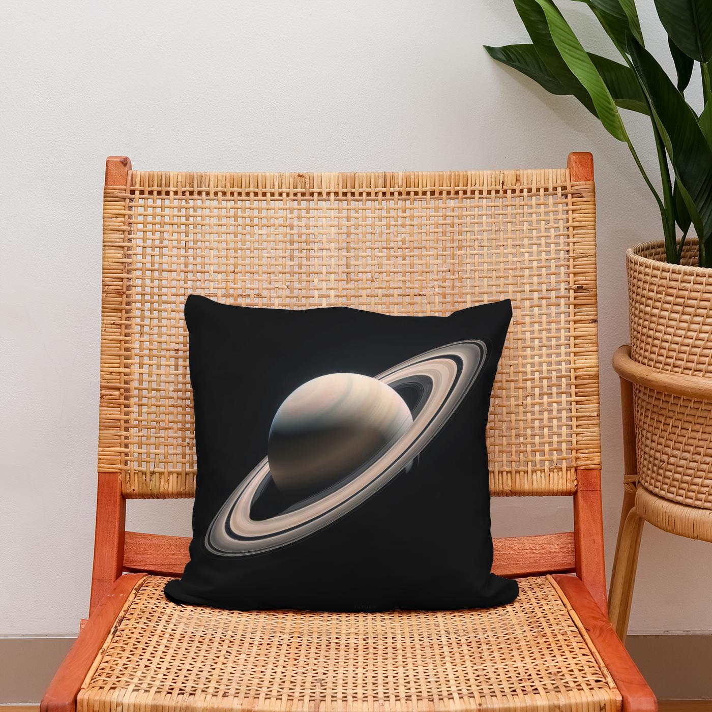Saturn's Celestial Solitude Cotton Cushion