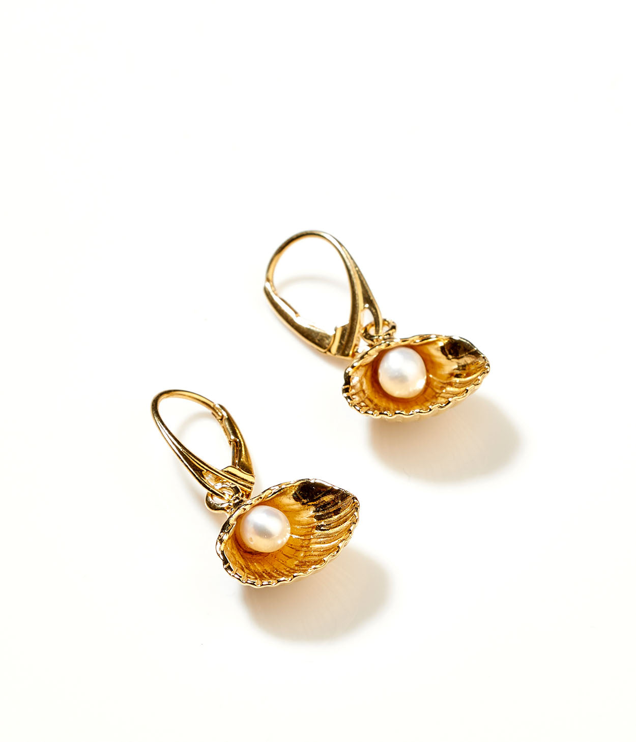Gold Pearl Sea Shell Drop Earrings