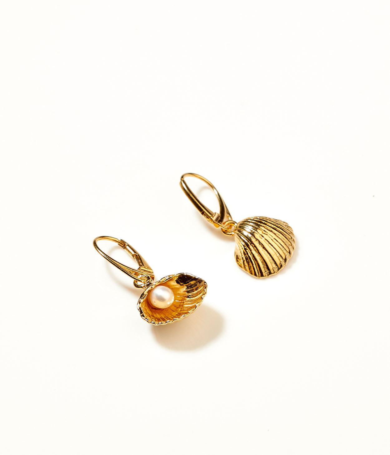 Gold Pearl Sea Shell Drop Earrings