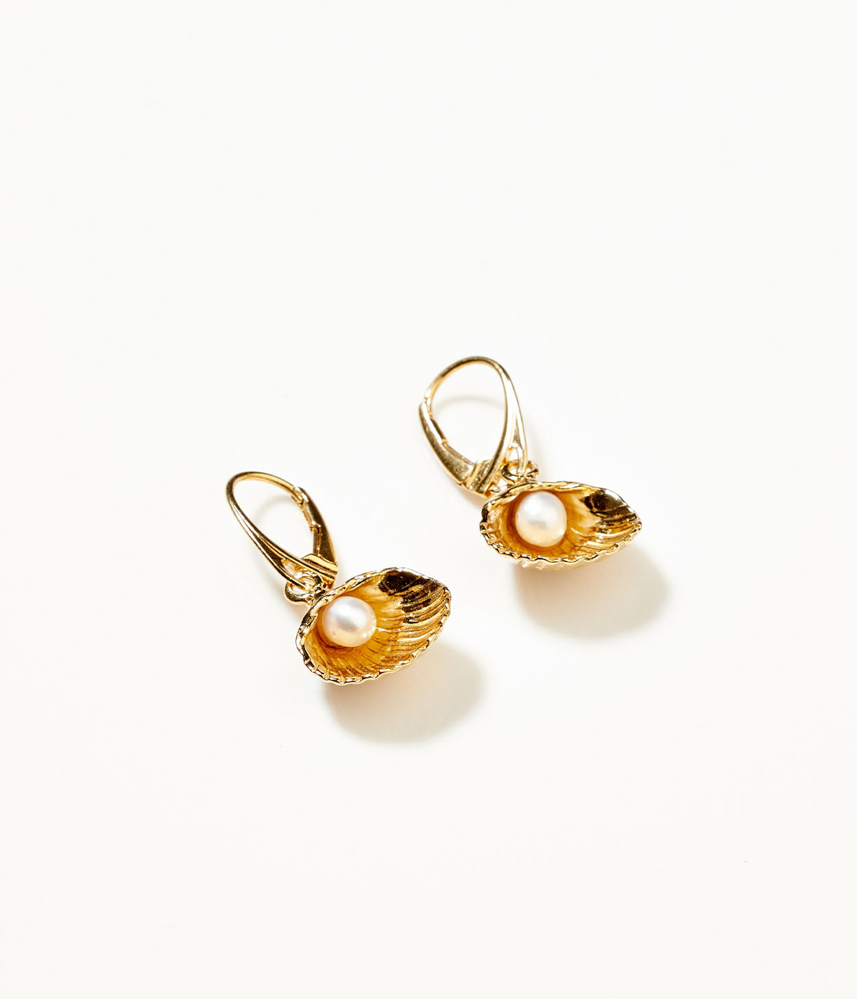 Gold Pearl Sea Shell Drop Earrings
