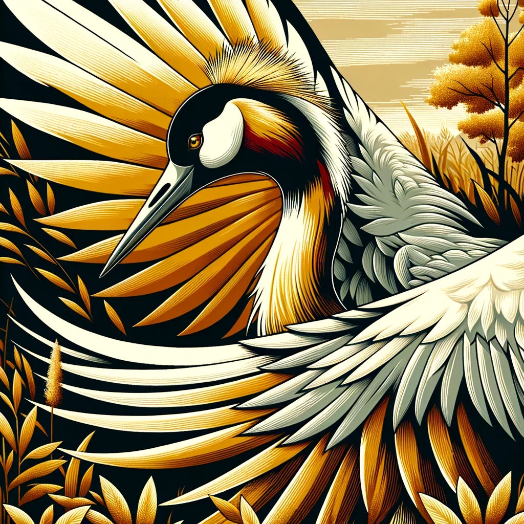 Golden Crane Elegance Cotton Cushion