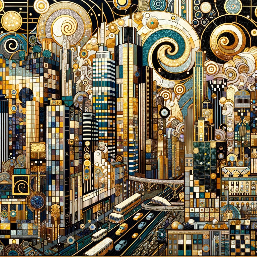 Golden Metropolis Mosaic Canvas