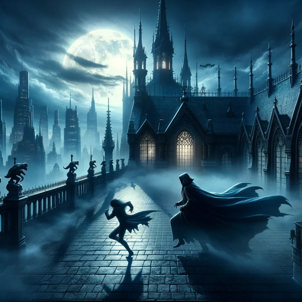Gothic Rooftop Pursuit Canvas