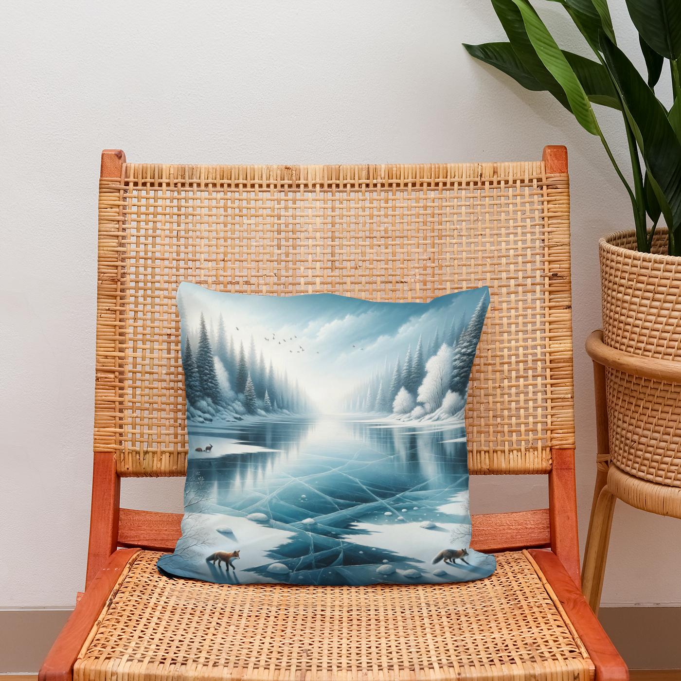 Frozen Lake Tranquility Cotton Cushion
