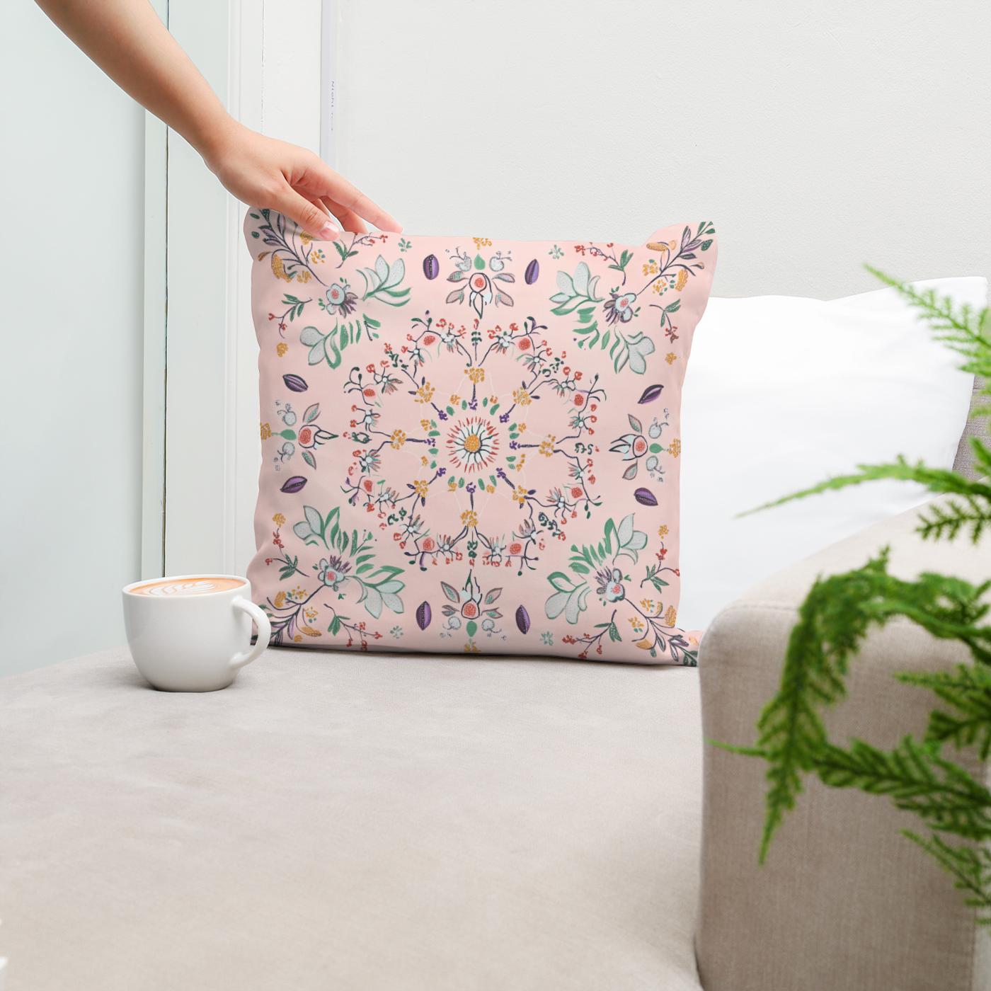 Pastel Folk Blossom Cotton Cushion