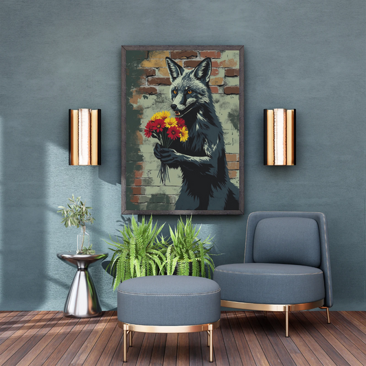 The Gentle Fox – Wall Art of a Fox Holding Flowers
