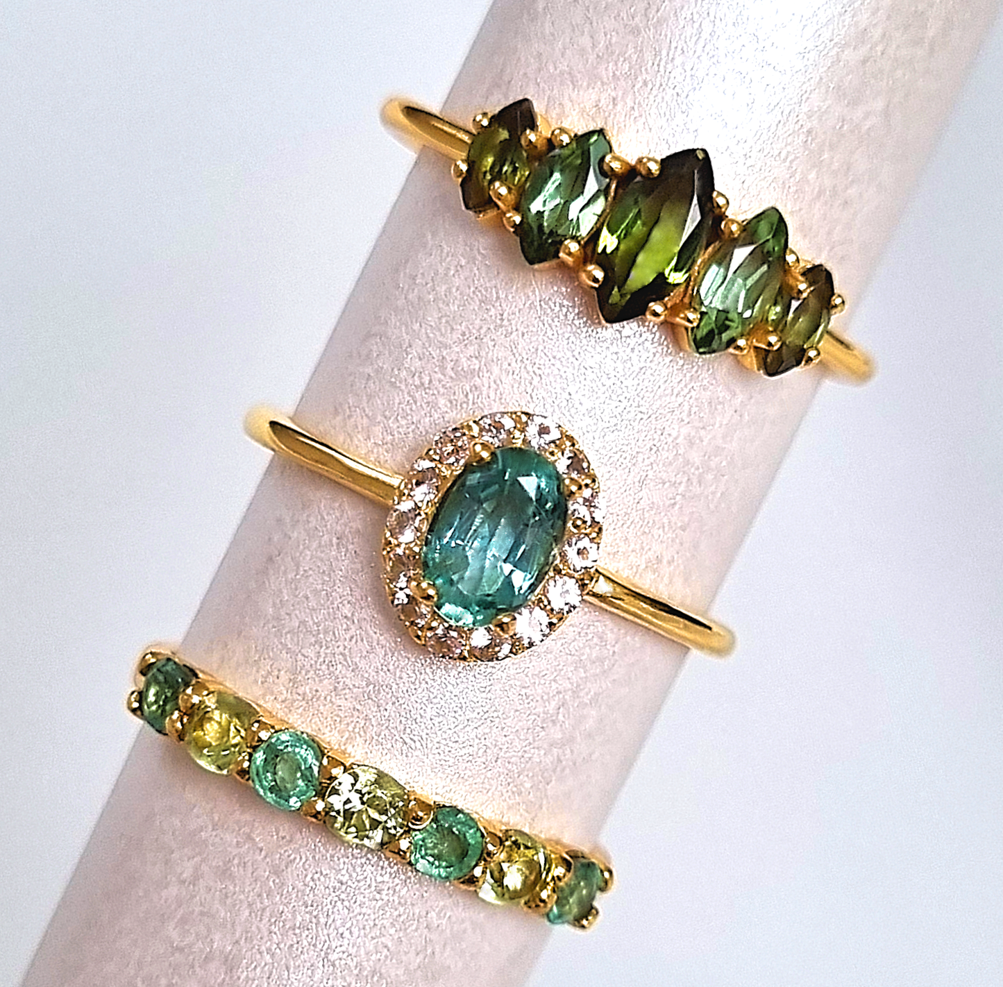 Emerald & Peridot Half Eternity Band in Sterling Silver