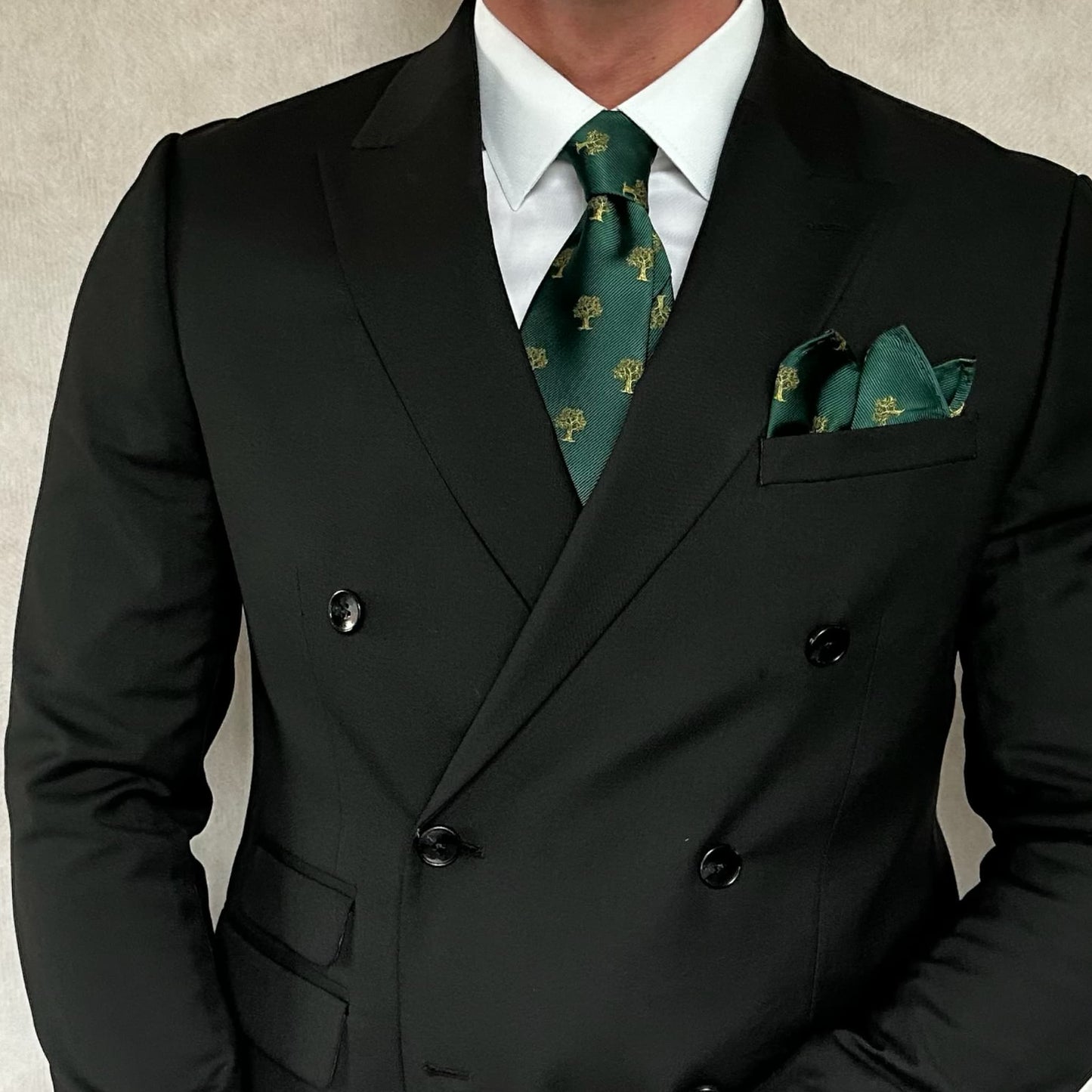 Tree Pocket Square Green & Gold