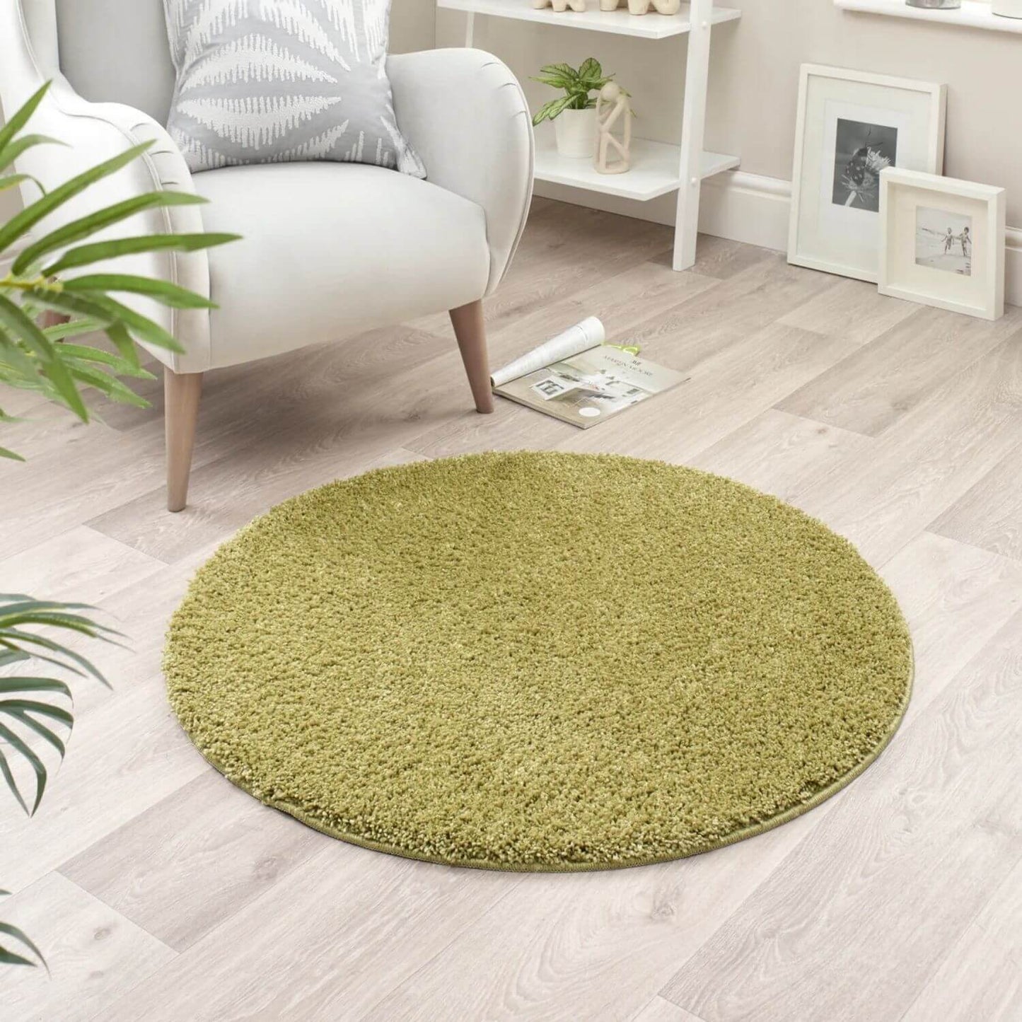 Washable Olive Green Shaggy Rug