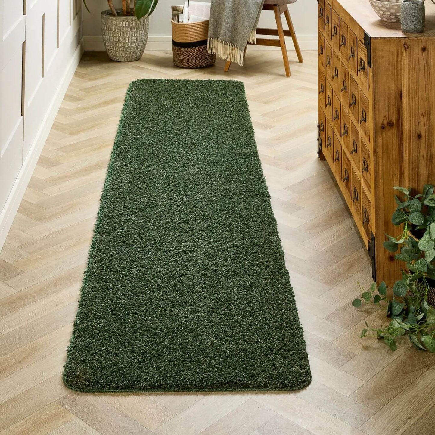 Washable Forest Green Shaggy Rug