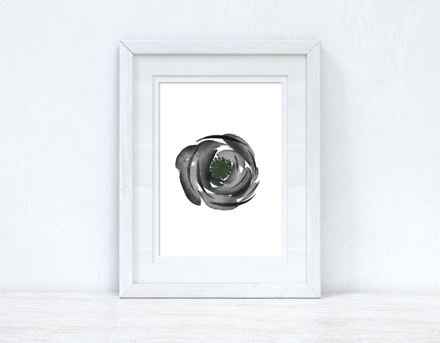 Grey Black Green Watercolour Flower 3 Bedroom Home Wall Decor Print