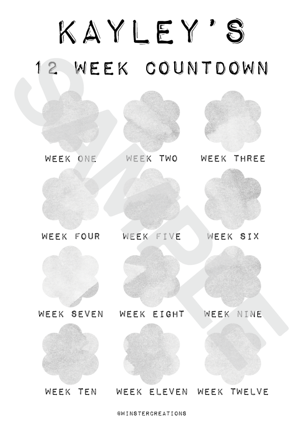 Personalised A4 Any Name 12 Week Countdown Weight Loss Chart Tracker Print - Assorted Designs - Laminated With Drywipe Pen