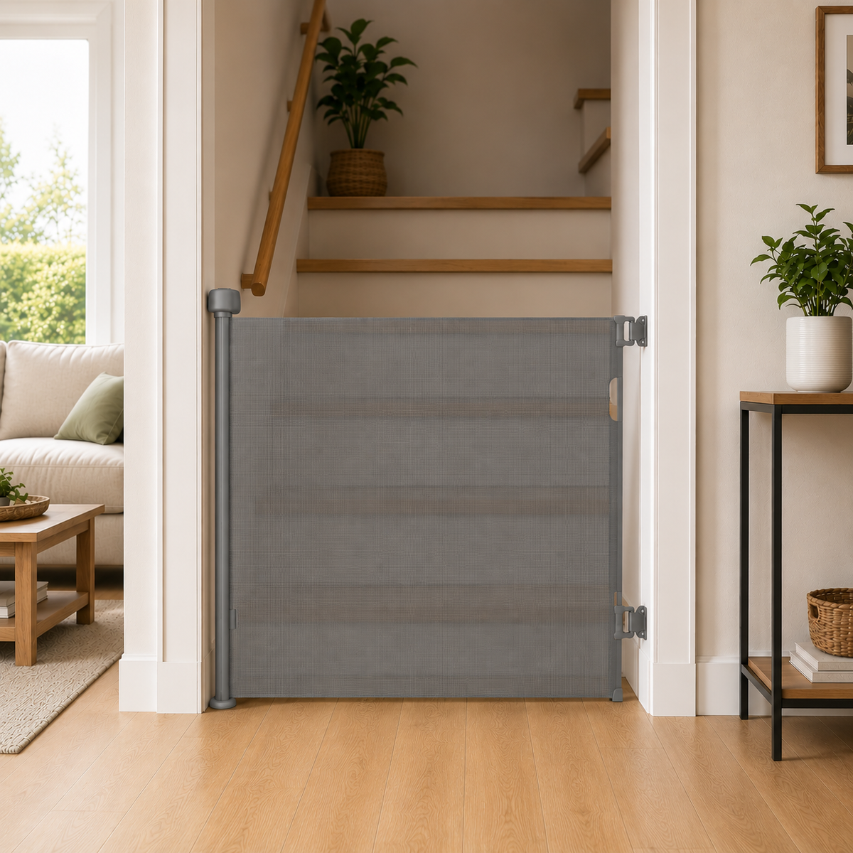 FYLO Premium Baby Fabric Safety Retractable Stair Gate - Grey (Upto 120cm Width)