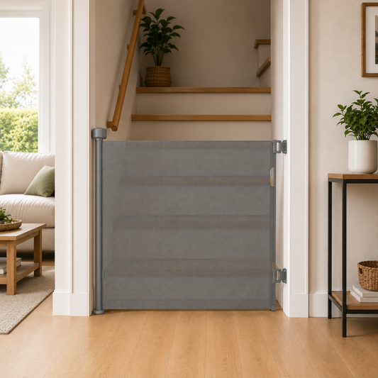 FYLO Premium Baby Fabric Safety Retractable Stair Gate - Grey (Upto 120cm Width)