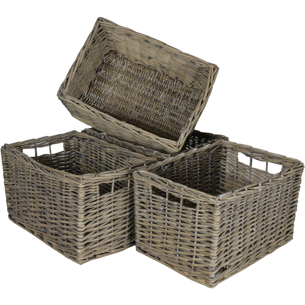 Set of 4 Medium Rectangular Willow Storage Baskets - Grey