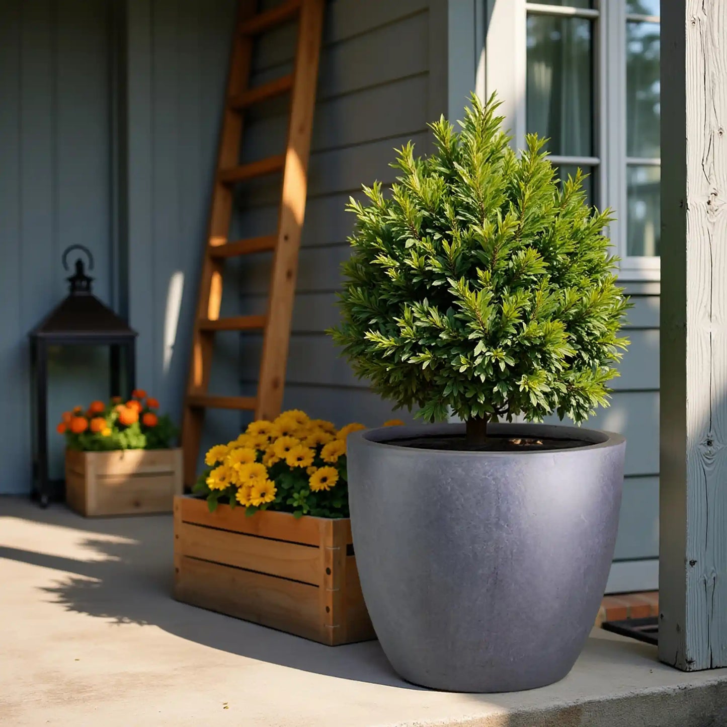 IDEALIST Lite 50cm Large Garden Planter for Trees | Washed Light Concrete Egg Round Planter | Contemporary Outdoor Plant Pot D50 H50 cm, 98L
