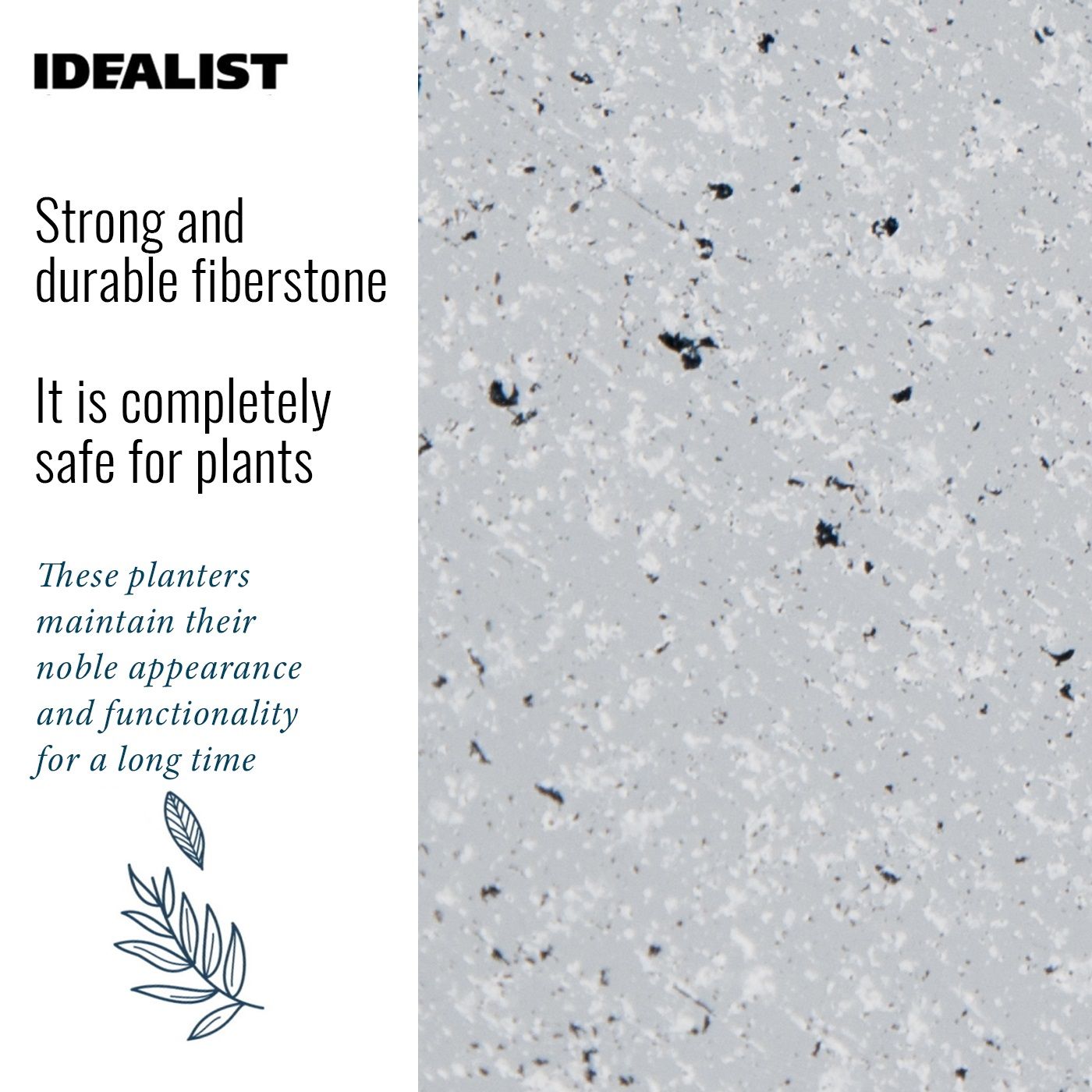 IDEALIST Lite Contemporary Flower Box Square Garden Planter, Light Concrete Outdoor Large Plant Pot H40 L40 W40 cm, 65L