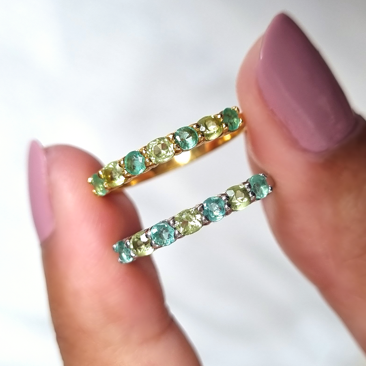 Emerald & Peridot Half Eternity Band in 18K Gold Vermeil
