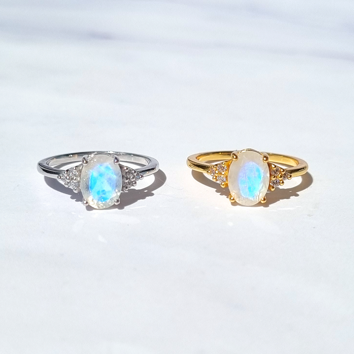 Rainbow Moonstone Ring in 18k Gold Vermeil (Oval Cut)