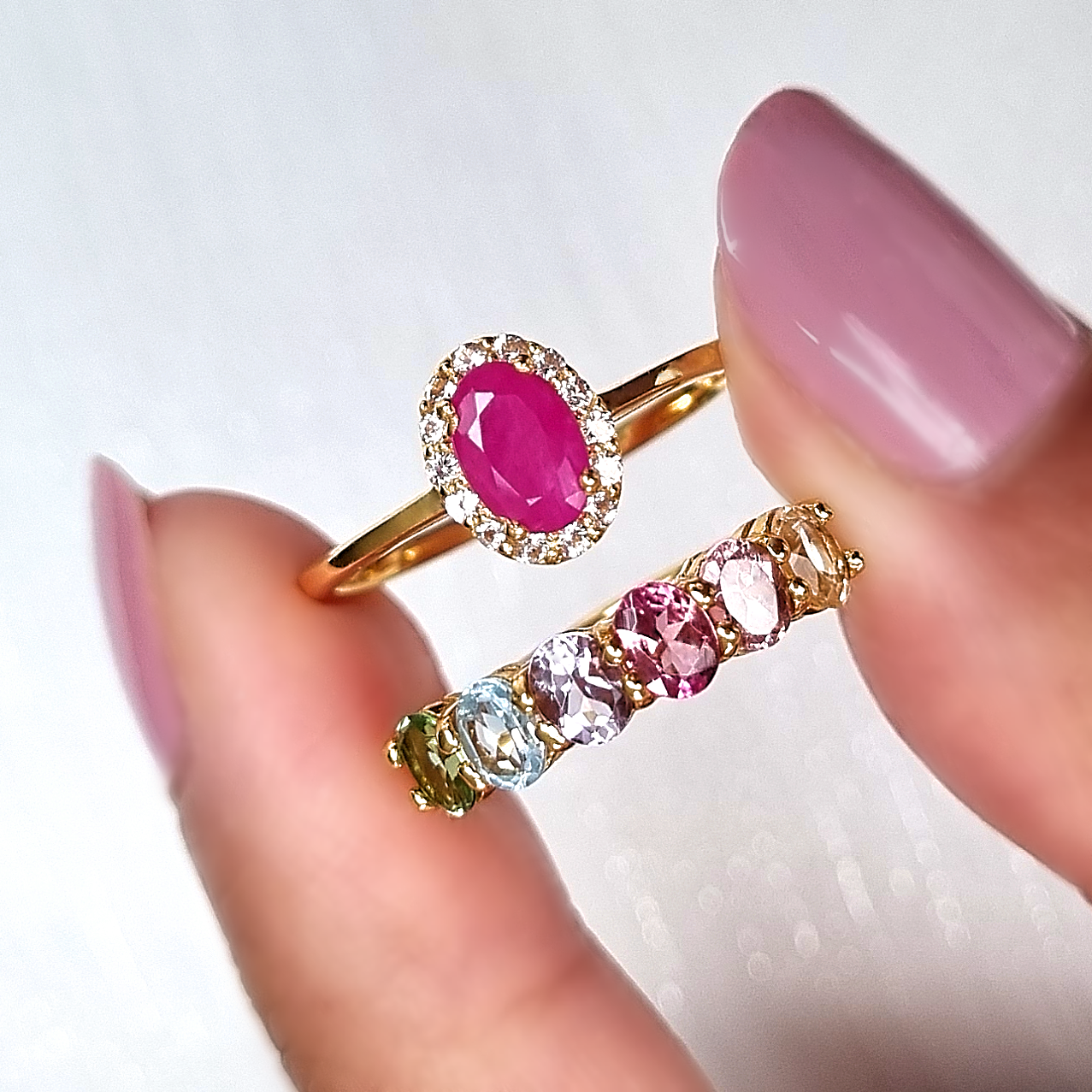Rainbow Multicoloured Gemstone Half Eternity Ring in 18k Gold Vermeil