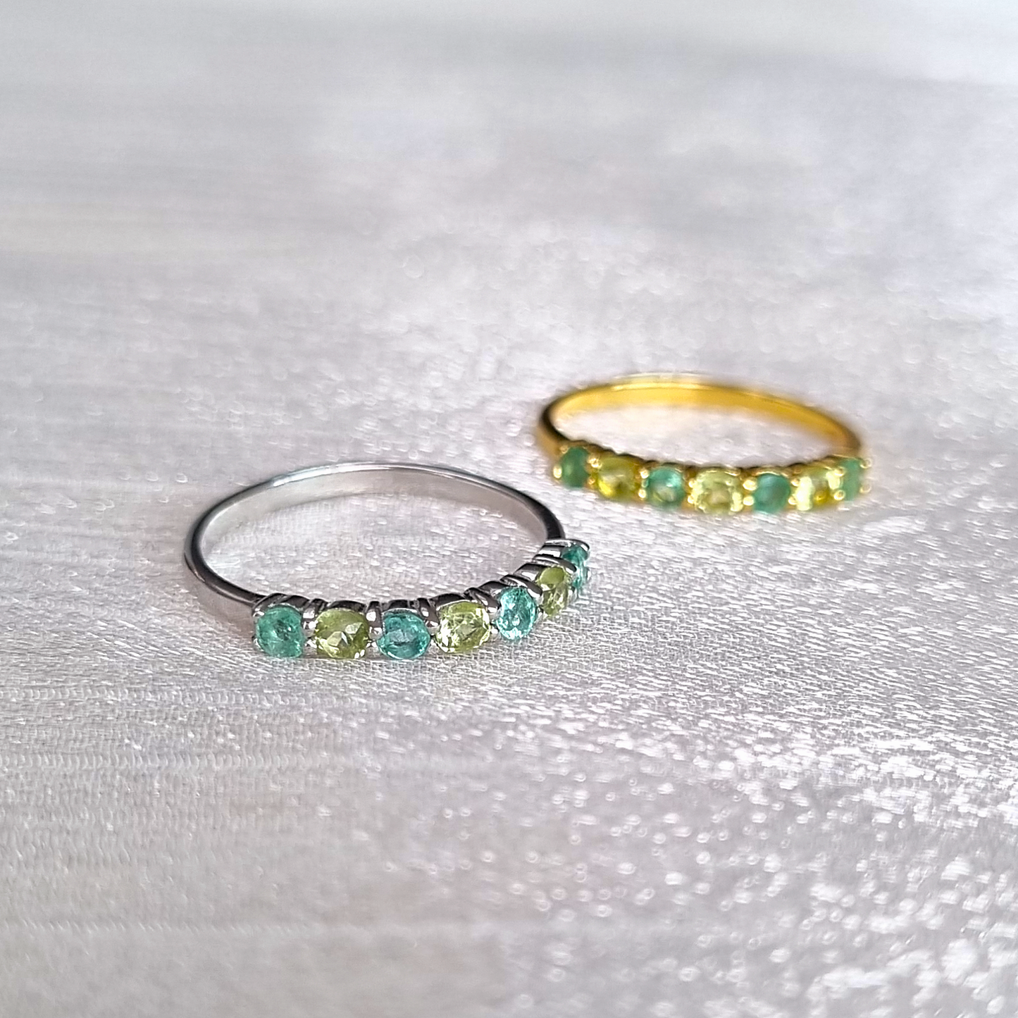 Emerald & Peridot Half Eternity Band in 18K Gold Vermeil