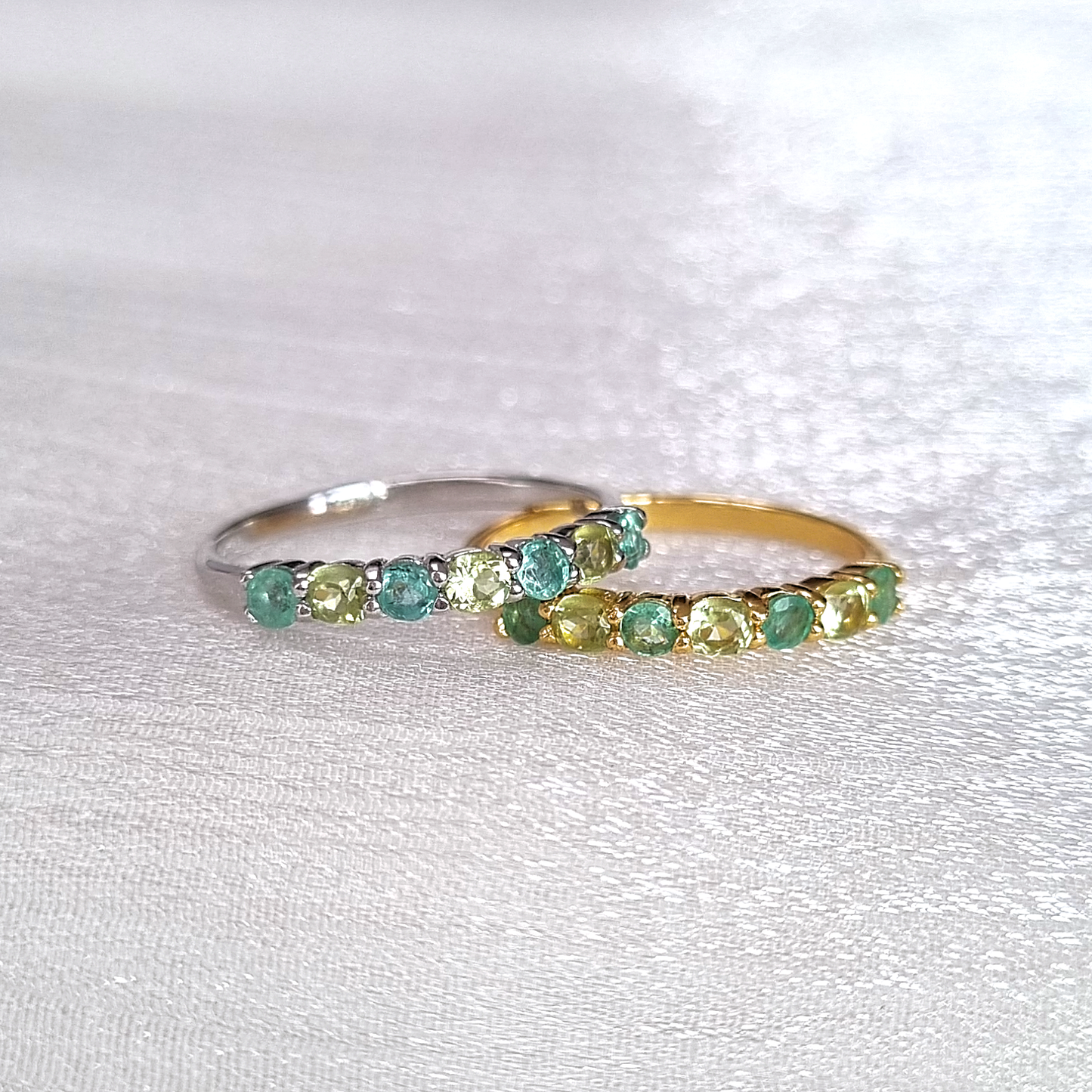 Emerald & Peridot Half Eternity Band in Sterling Silver