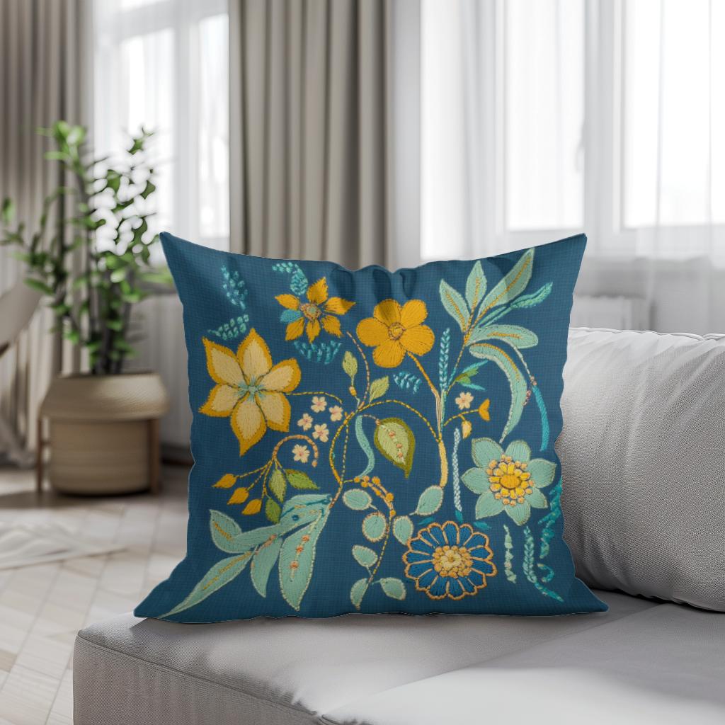 Blue Blossom Cotton Cushion