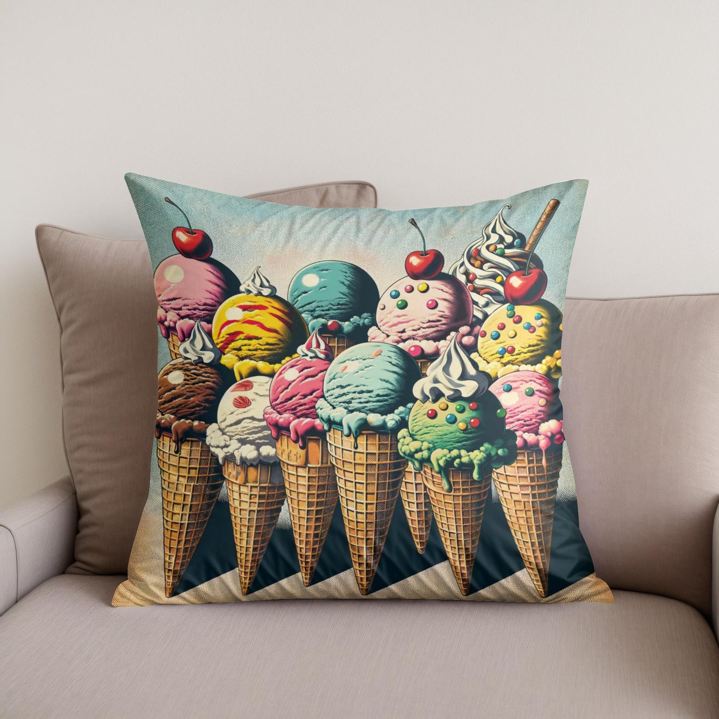 Vintage Pop Ice Cream Delight Cotton Cushion