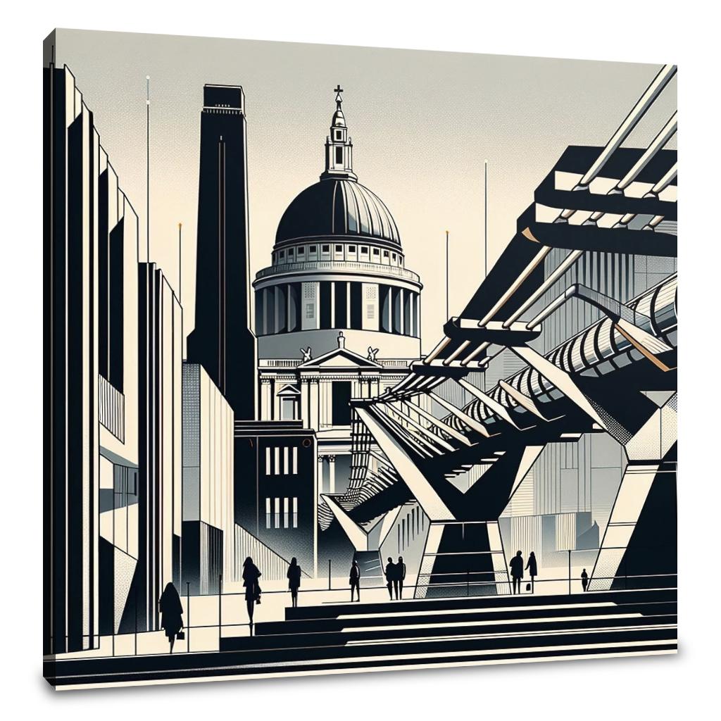 London Tate Modern and Millennium Bridge Modernist Canvas