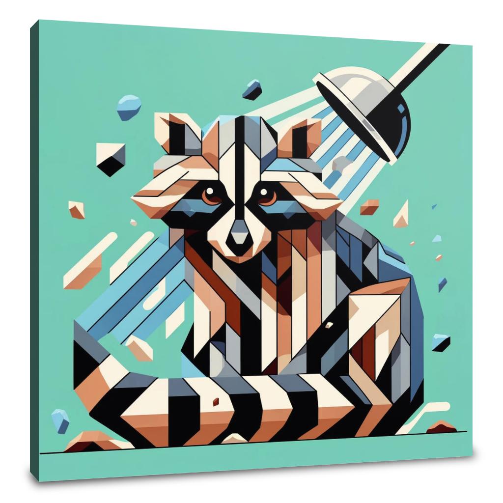Cubist Raccoon Shower Canvas
