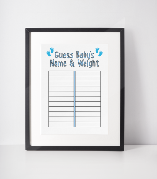 Personalised Guess Baby's Name & Weight Baby Shower Any Colour Decor Print