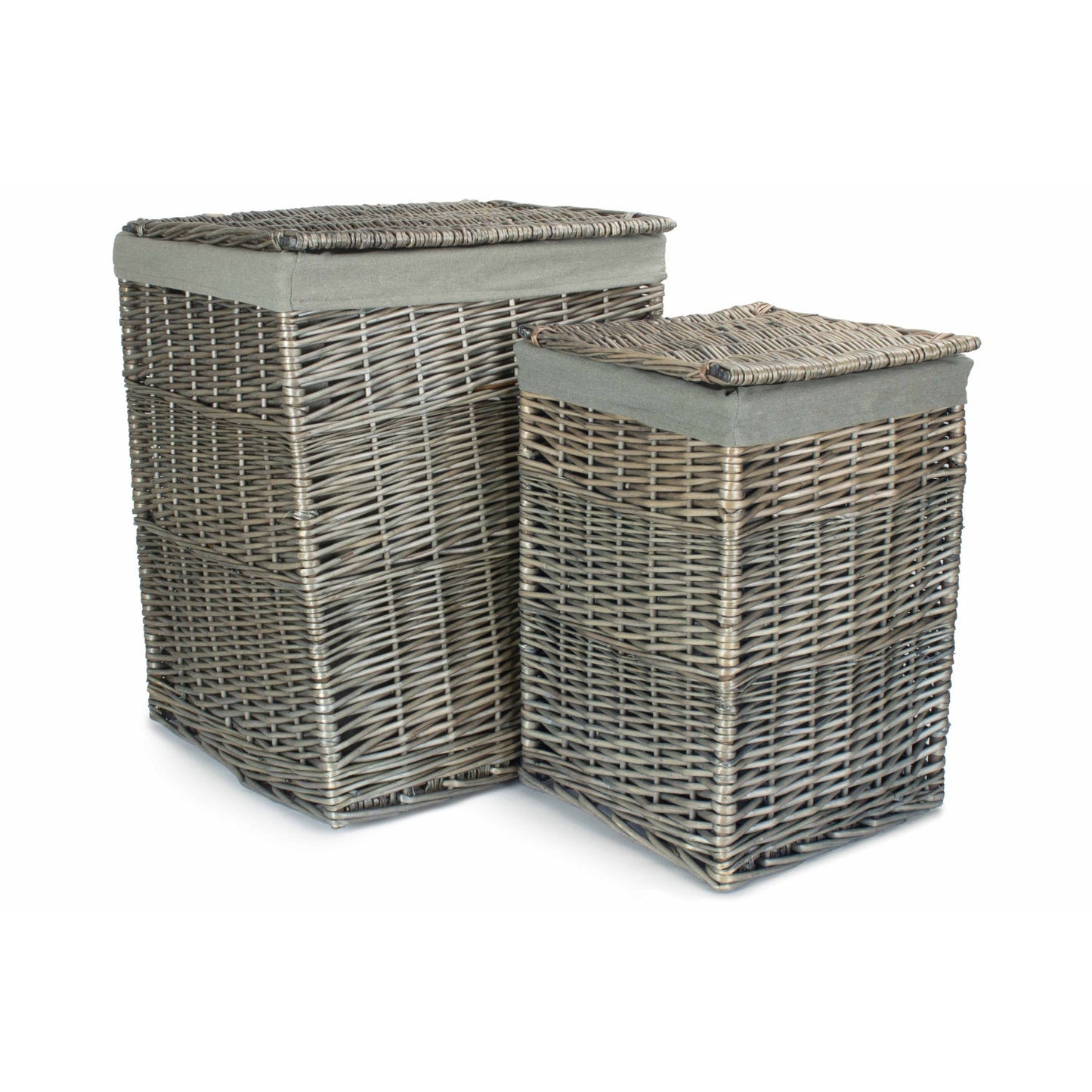 Square Laundry Basket with Grey Sage Lining Set 2