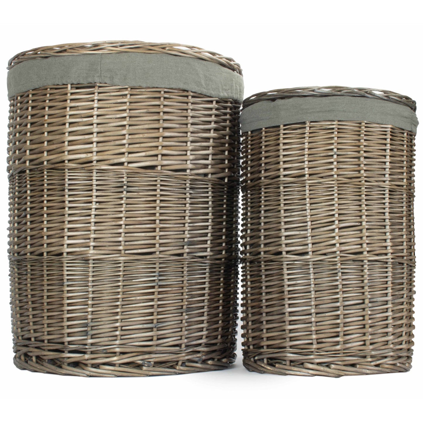 Antique Wash Willow Round Linen Basket with Grey Sage Set 2