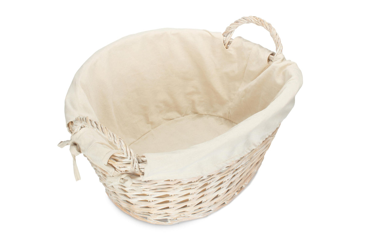 White Wash Willow Washing Basket with White Lining