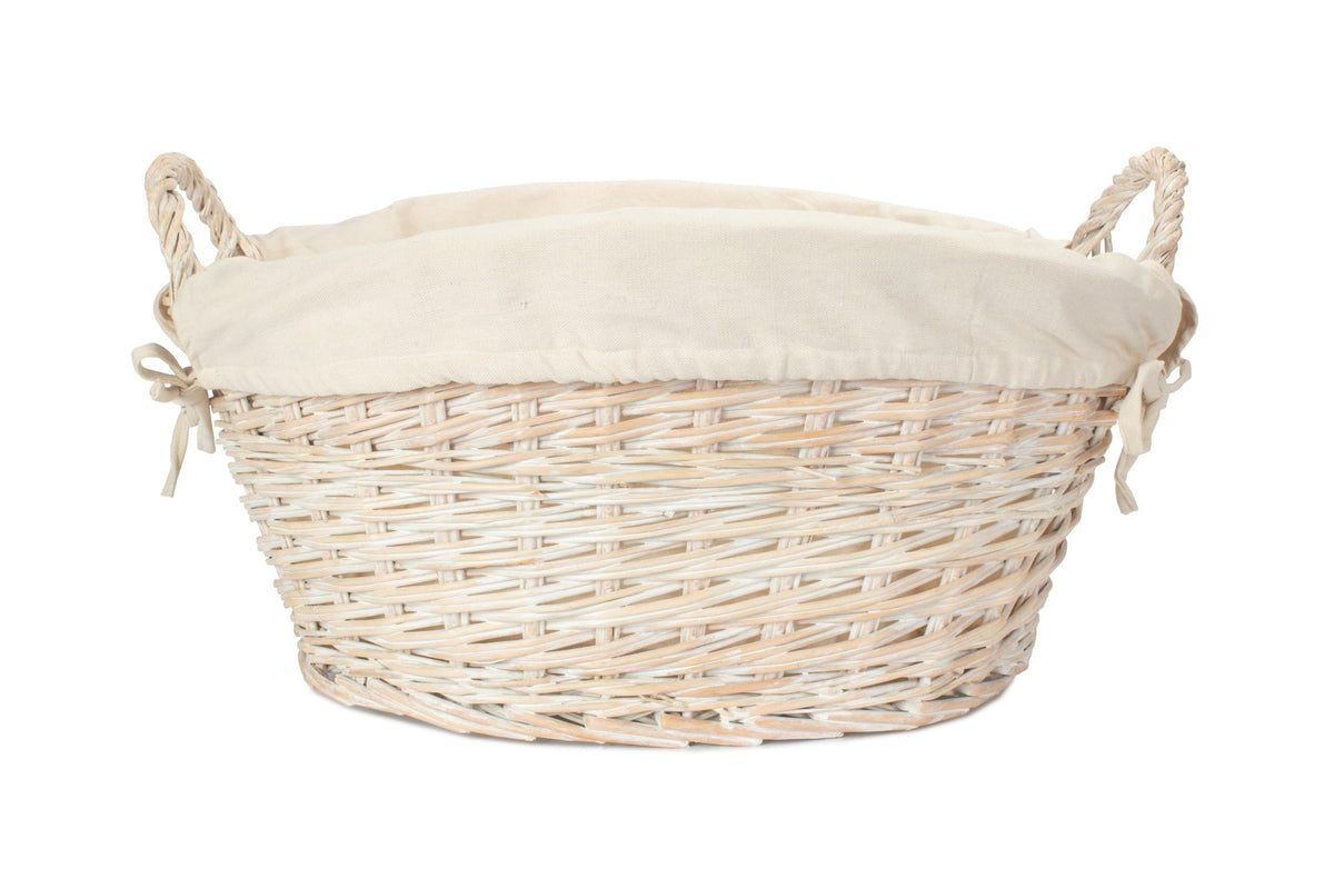 White Wash Willow Washing Basket with White Lining