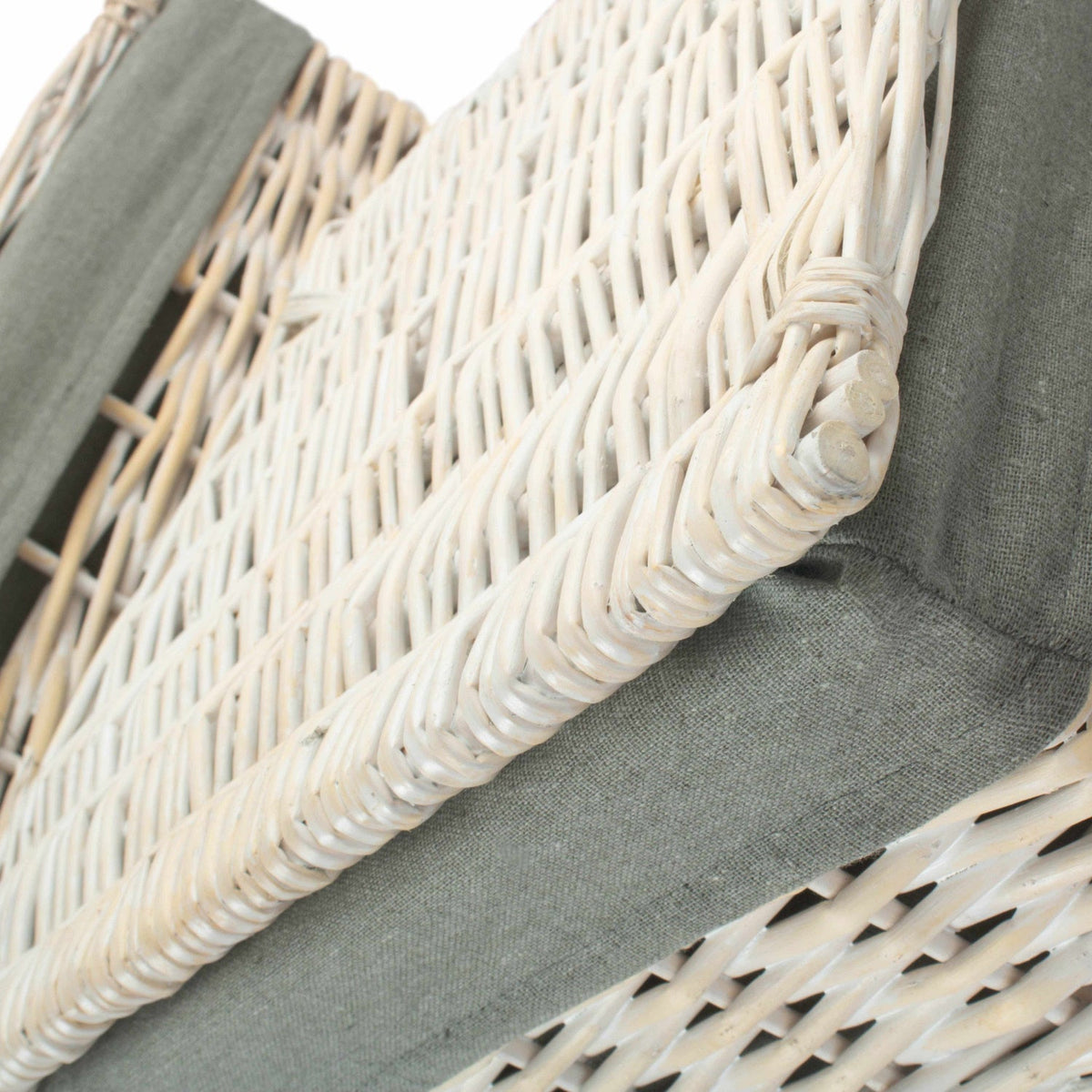 Square White Wash Laundry Hamper with Grey Sage Lining Set 2