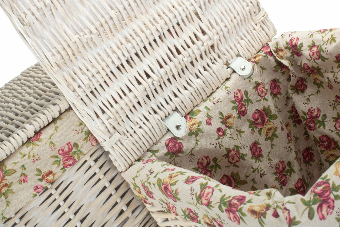 Square White Wash Laundry Hamper with Garden Rose Lining Set 2