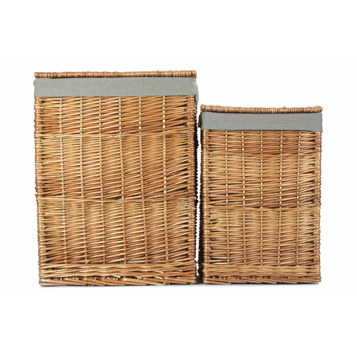 Light Steamed Willow Square Laundry Basket with Grey Sage Lining Set 2
