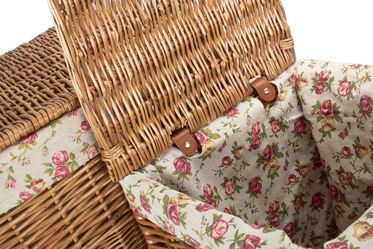 Light Steamed Willow Square Laundry Basket with Garden Rose Set 2