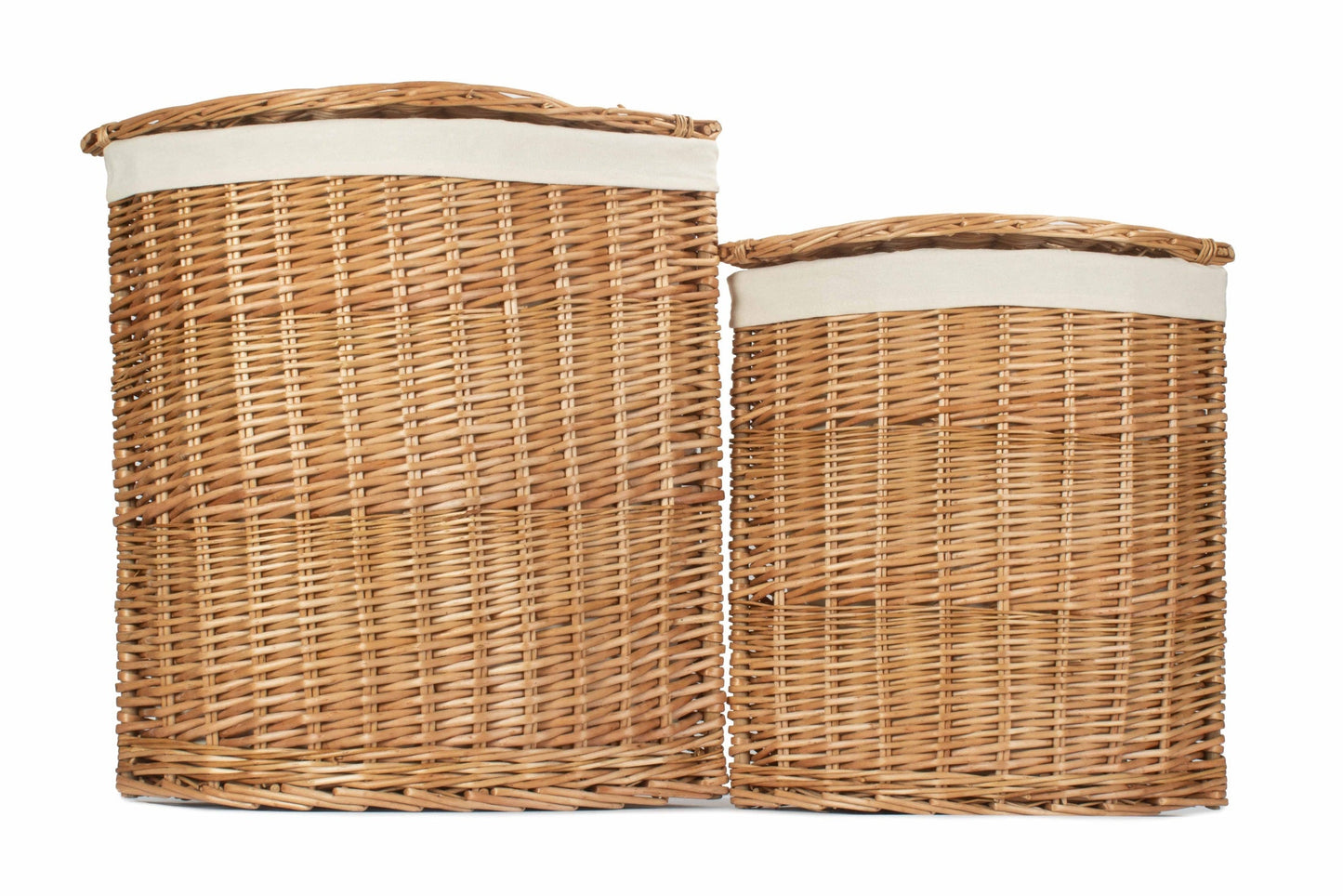 Light Steamed Willow Corner Linen Basket with White Lining Set 2