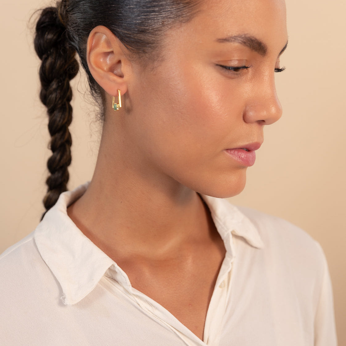 Gold Deco Square Agate Hoops